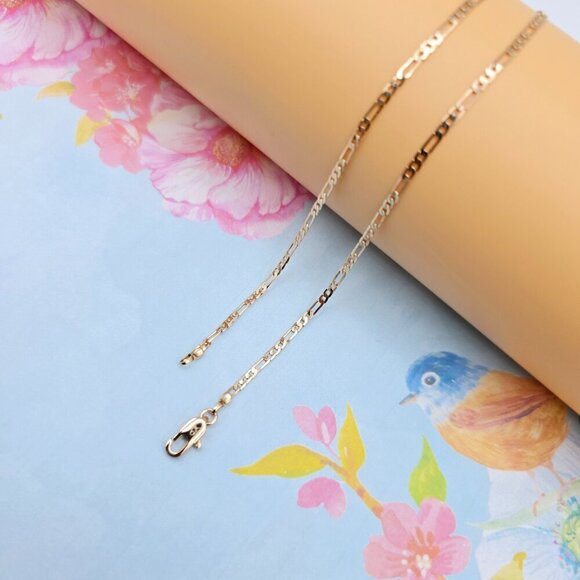 "Elegant Rose Gold Figaro Chain Necklace – 50cm Brass Gold Plated, XPNL0113 - Picture 11 of 13